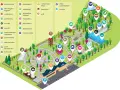 Mapa atrakcji w **Dream Park Ochaby**: park miniatur, park dinozaurów, kino 6D, dmuchańce, plac zabaw, restauracja i wiele innych.