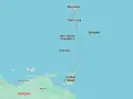 Mapa pokazuje, gdzie leżą Karaiby: Martynika, Saint Lucia, Saint Vincent i Grenadyny, Grenada, Trynidad i Tobago, Barbados, blisko Wenezueli.