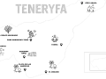Mapa Teneryfy z ikonami: góry, turysta, medytacja, plaża. Idealna dla globtrotera planującego podróż.