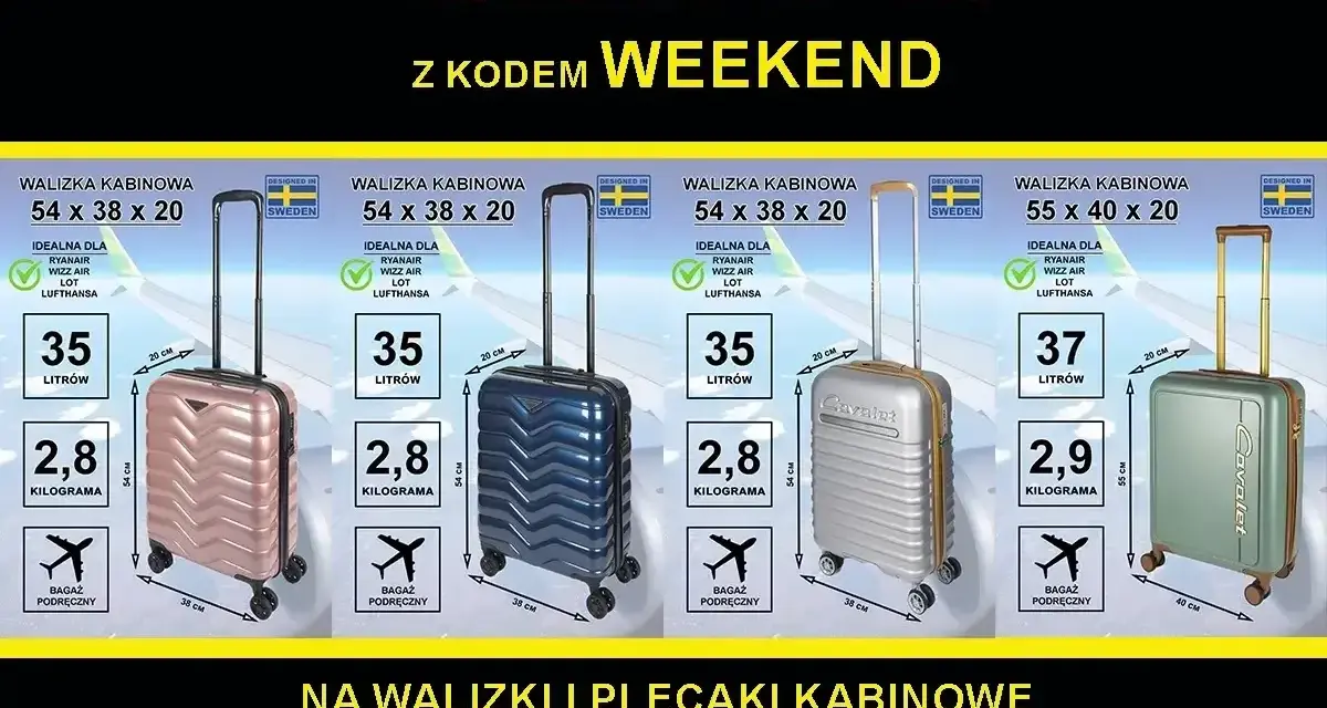 Idealne walizki kabinowe Ryanair i Wizz Air. Z kodem WEEKEND ekstra rabat na bagaż podręczny.