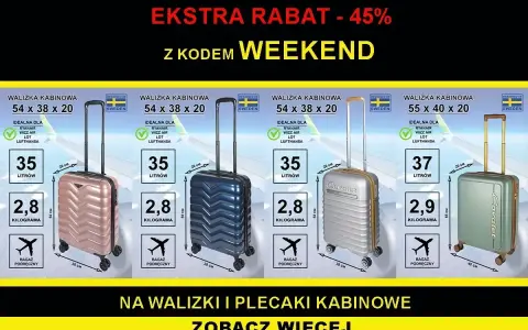 Idealne walizki kabinowe Ryanair i Wizz Air. Z kodem WEEKEND ekstra rabat na bagaż podręczny.
