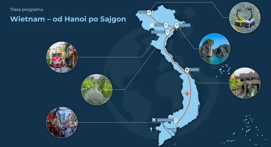 Trasa podróży po Wietnamie: od Sapy po Sajgon. Widok na Hanoi, Ha Long, Ninh Binh, Hoi An i Ho Chi Minh. Idealne wakacje!